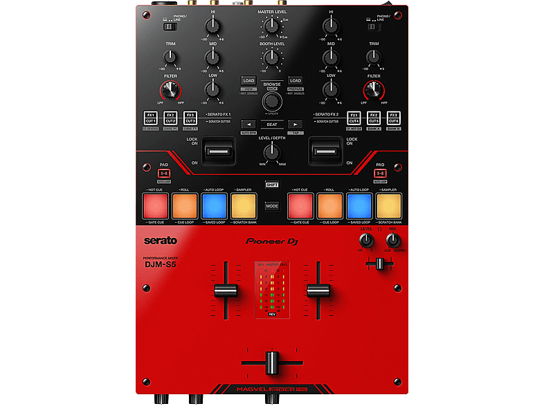 Pioneer DJ DJM-S5 2-Kanal DJ-Mixer im Scratch-Style (glänzend rot) — Foto 4 von 4