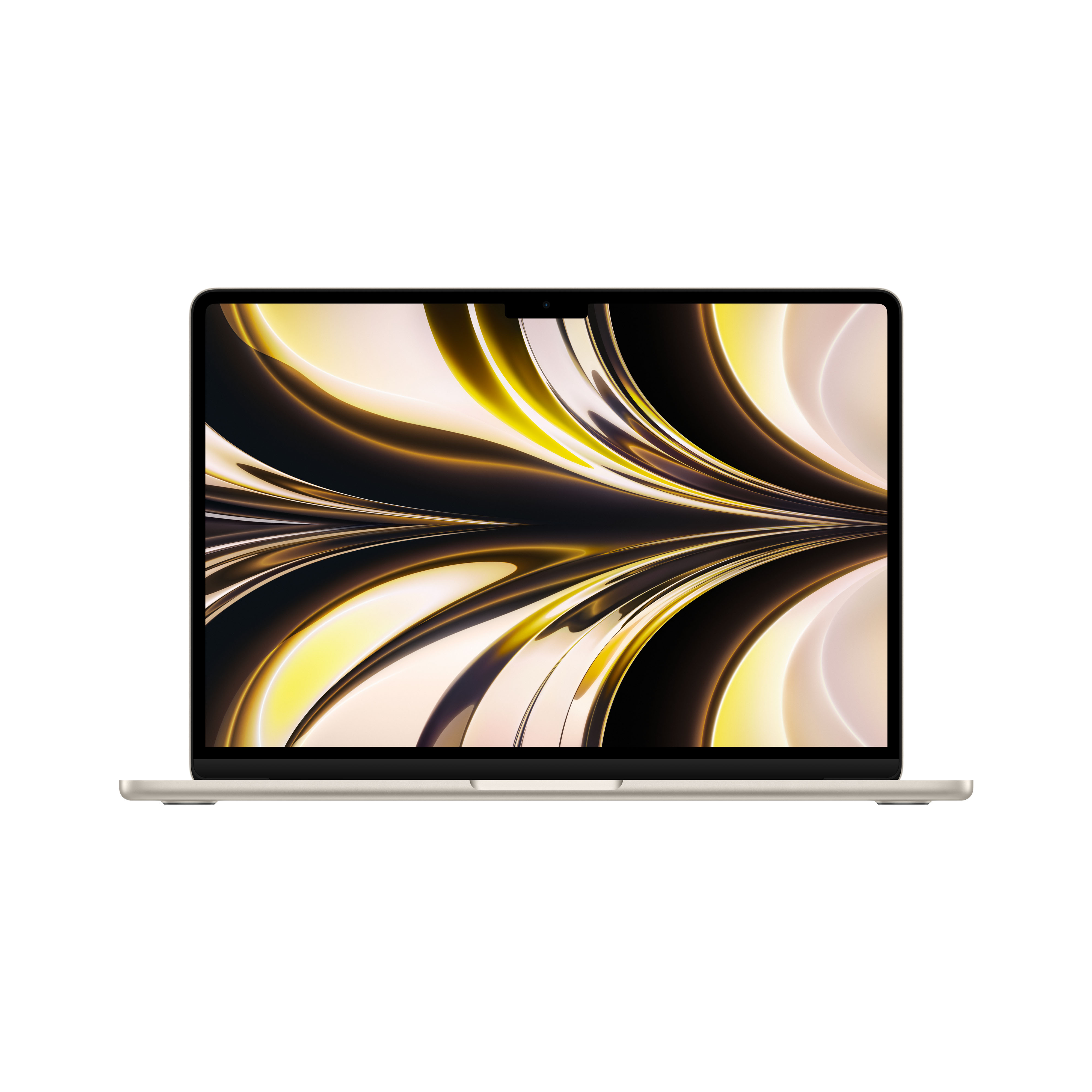 Ein Laptop mit großem Bildschirm, der ein farbenfrohes Bild zeigt, auf weißer Oberfläche.