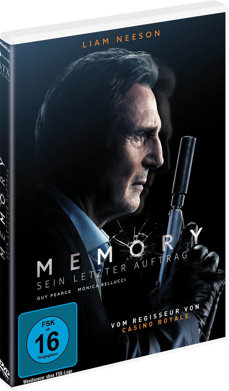 DVD-Hülle für den Film 'Memory' mit Liam Neeson auf dem Cover.