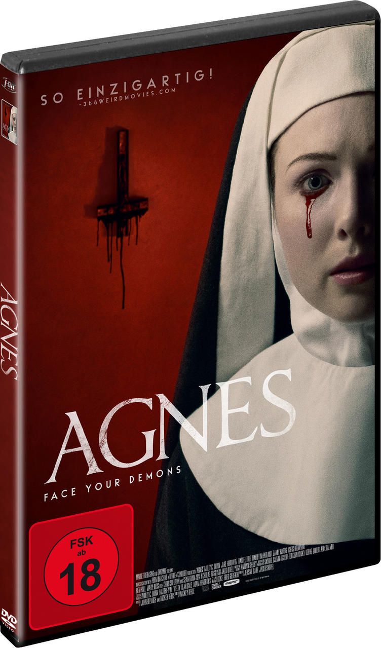 DVD-Hülle mit dem Film Agnes, eine Nonne mit Tränen, dunkle Farben und Horrorthema.