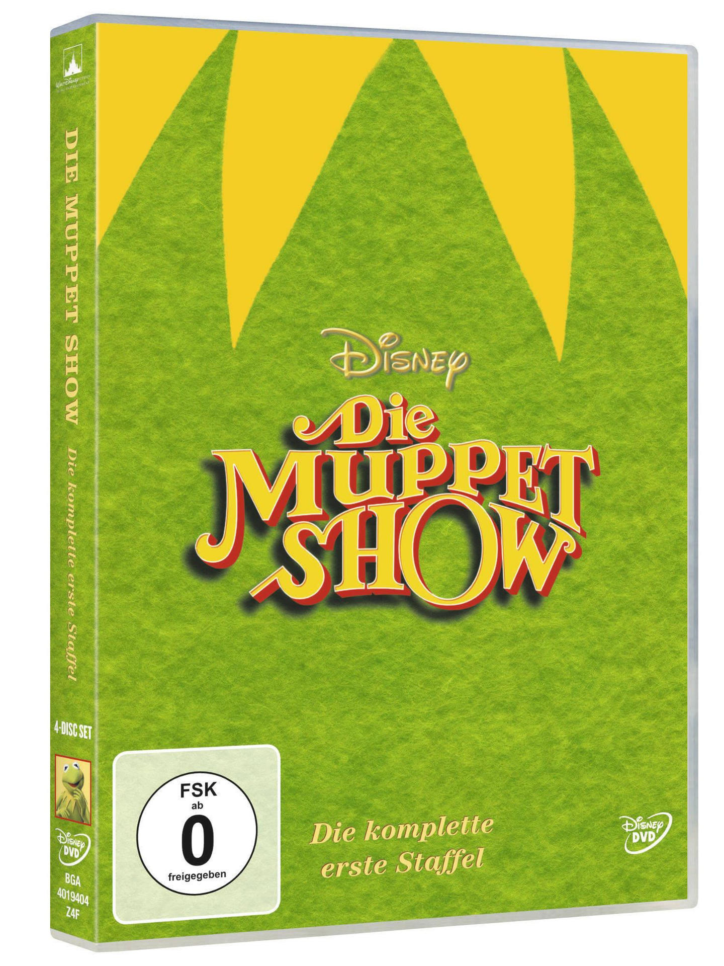 Eine DVD-Hülle für die Muppet Show, erste Staffel. Sie ist grün und gelb.