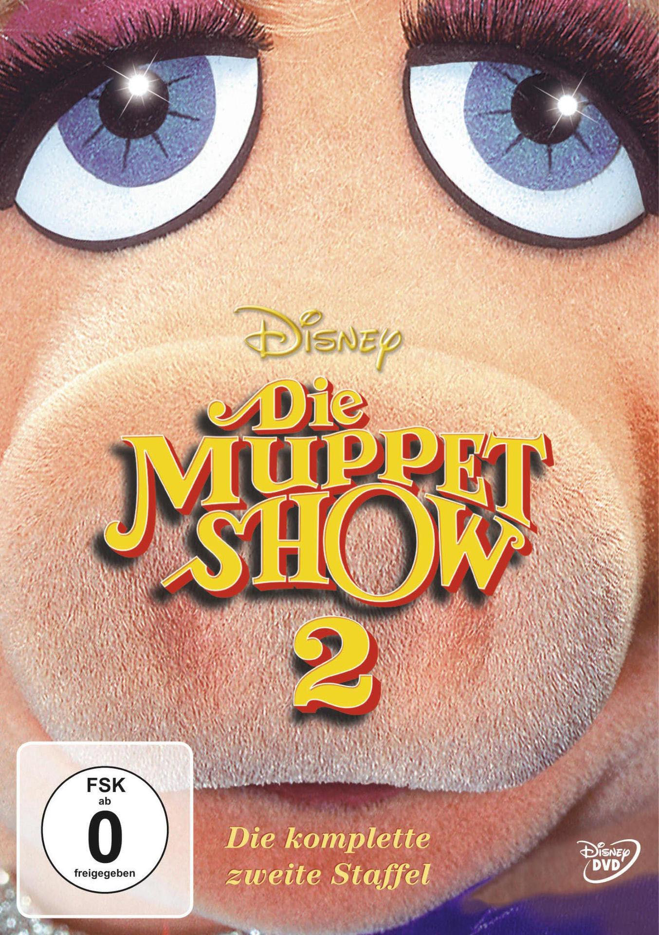 DVD-Cover: Die Muppet Show 2. Miss Piggy ist prominent, mit dem Logo der Show.