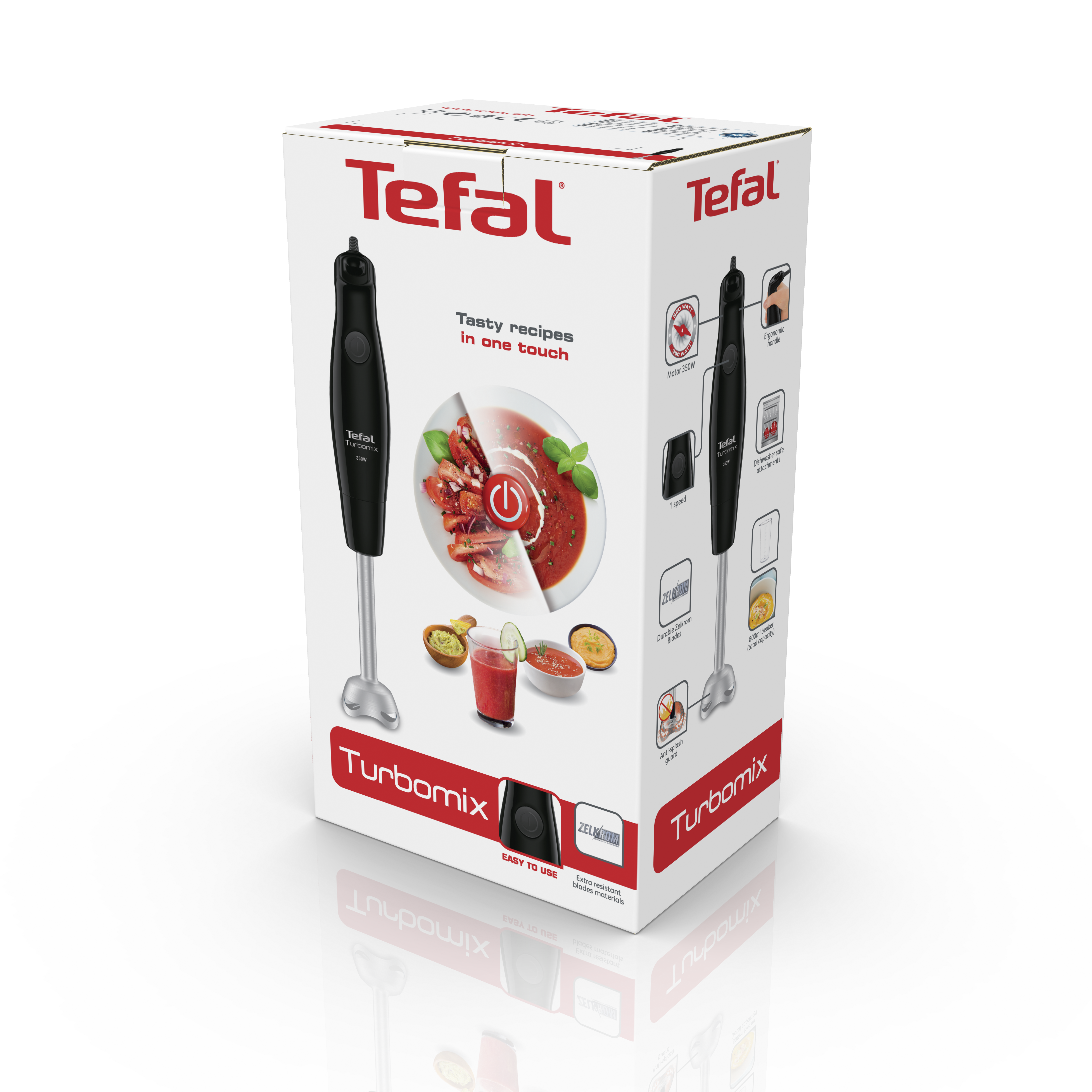 Tefal TurboMix botmixer doboza. A terméket és az ételkészítést mutatja.