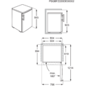 Technische tekening met afmetingen voor een doosvormig object met een deur.