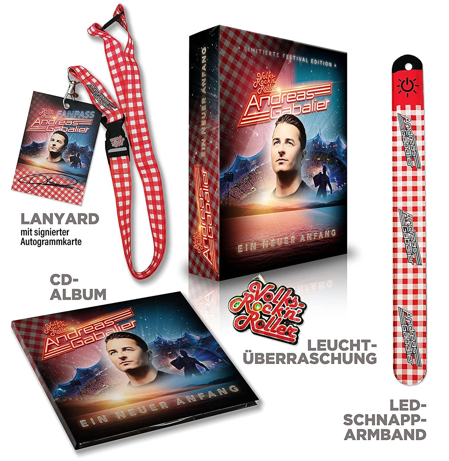 Andreas Gabalier Fanpaket: CD, Lanyard mit Fanpass, Leuchtarmband.