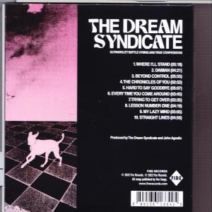 Rückseite des Albums 'The Dream Syndicate'. Text listet Songs auf, mit einer Hundeillustration auf rosa Hintergrund.