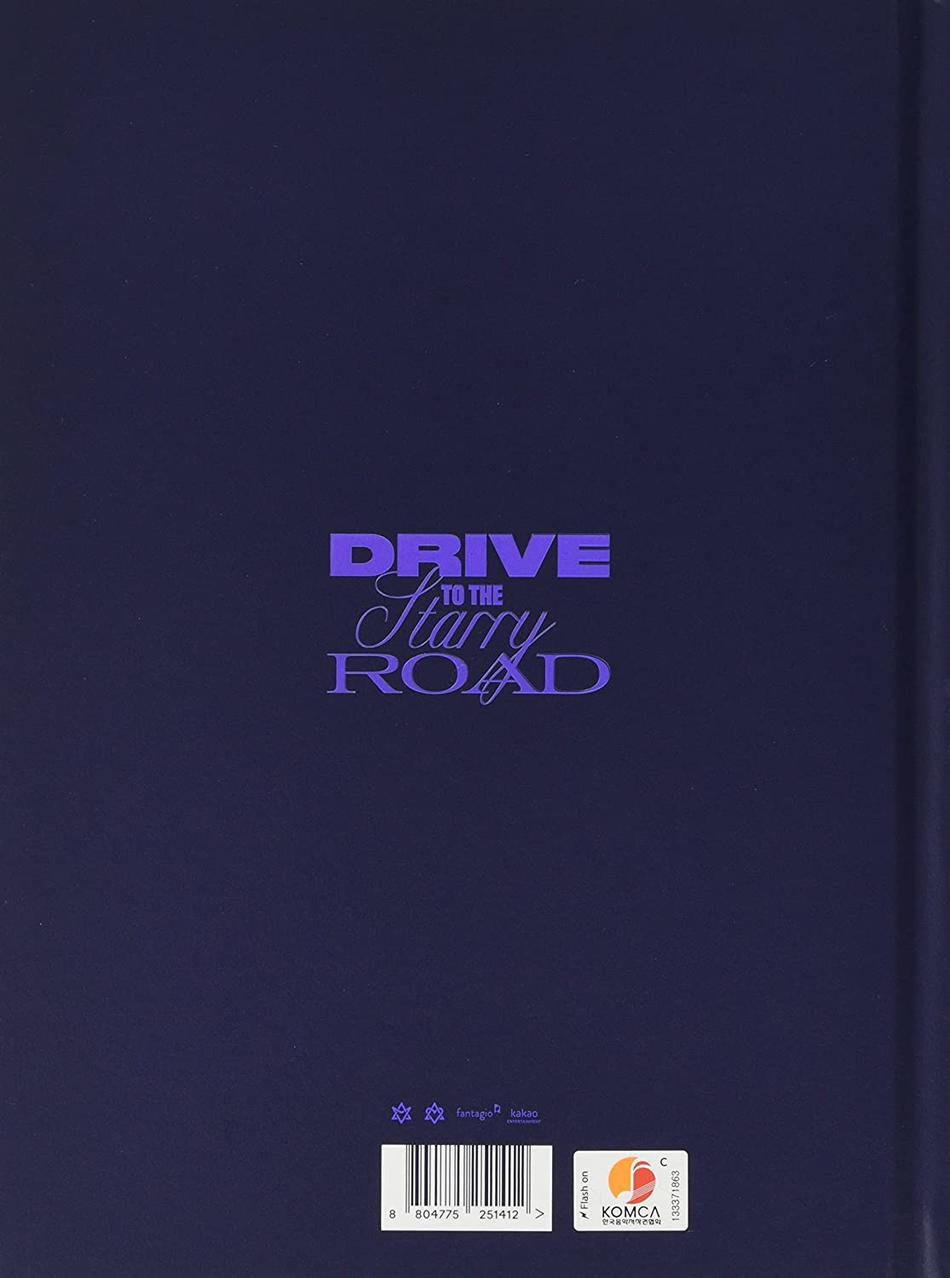Buchcover mit Text: DRIVE to the Starry ROAD. Lila Hintergrund mit weißem und lila Text.