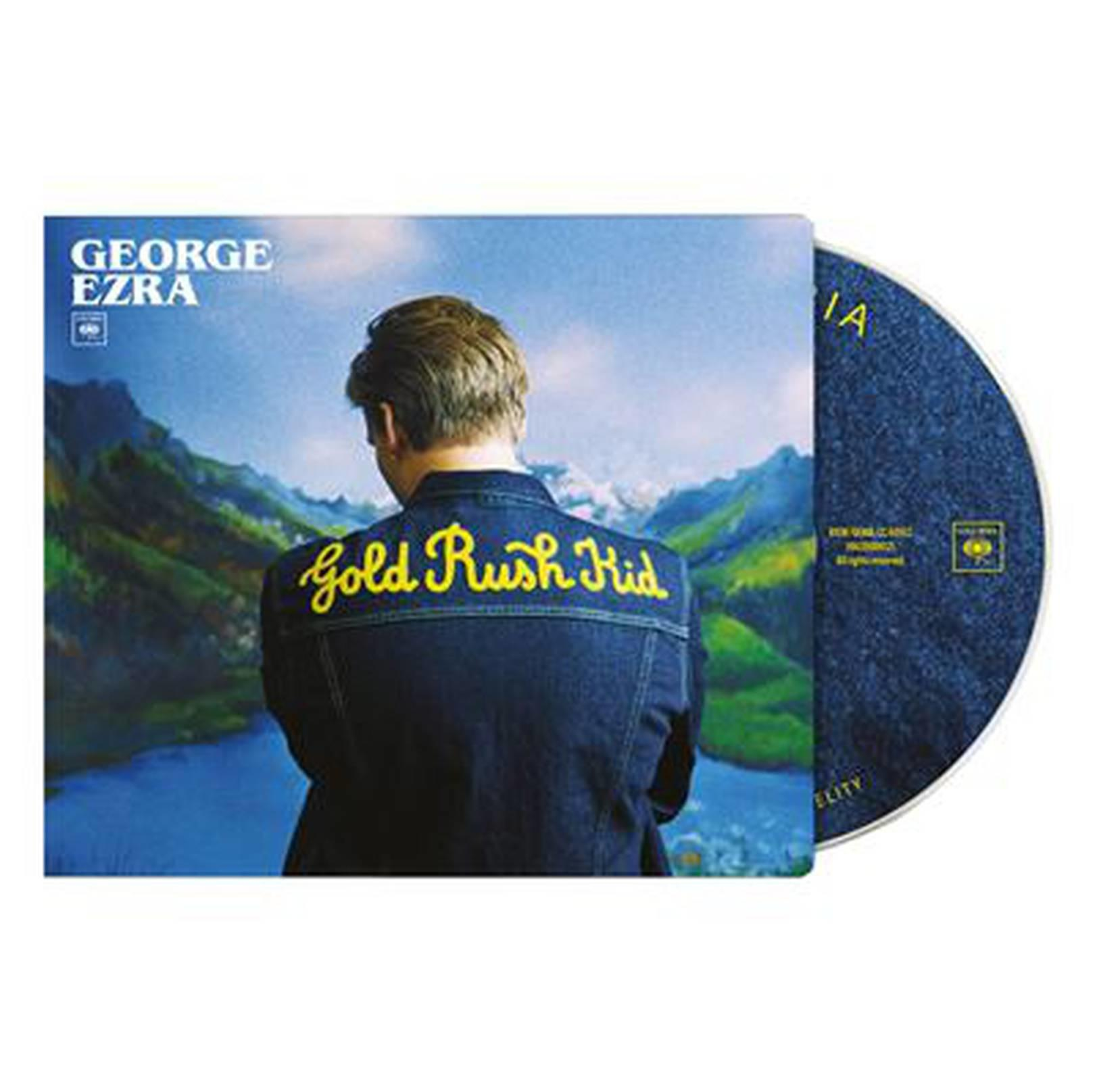 Albumcover mit Mann in Jeansjacke und landschaftlichem Hintergrund.