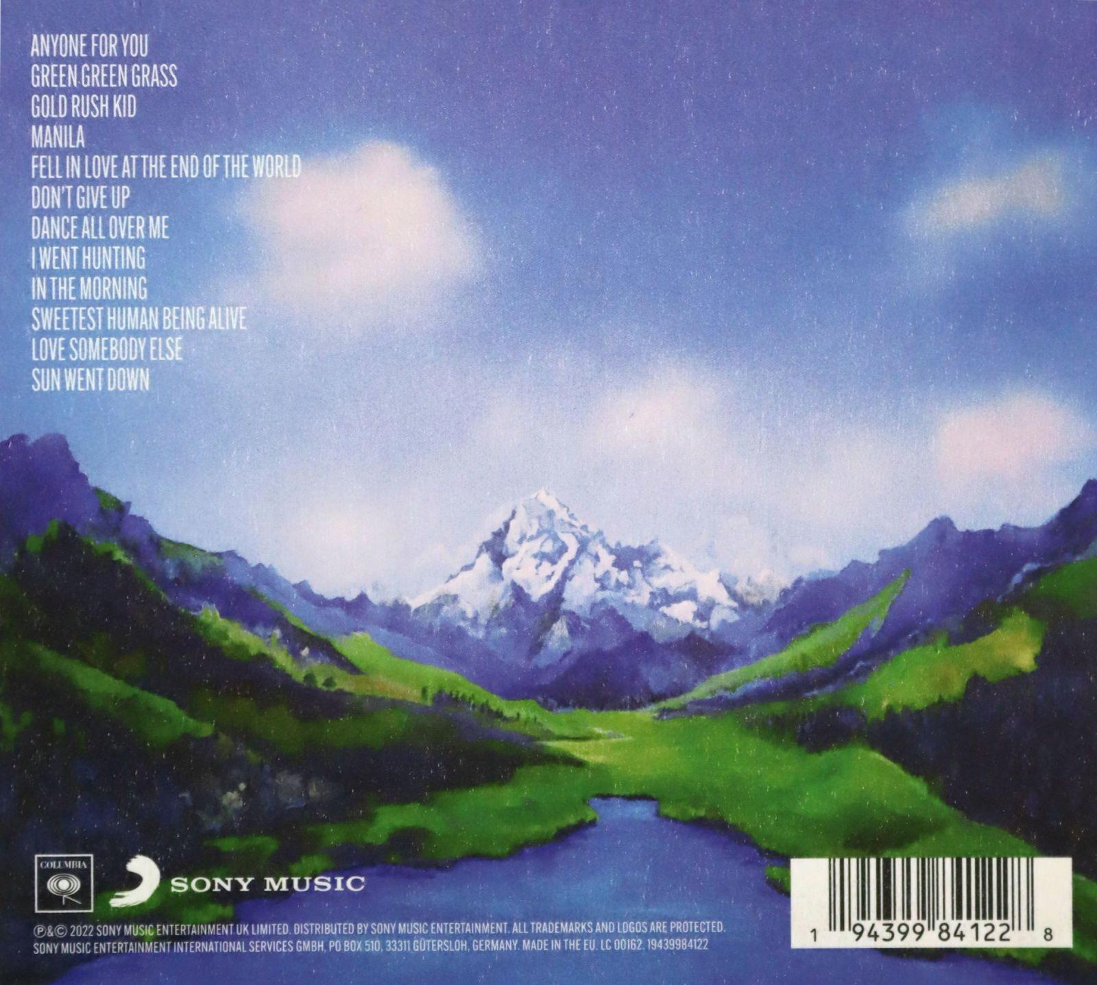 Albumcover mit malerischer Berg- und Seelandschaft, Text enthält Songtitel und 'Sony Music' Logo.