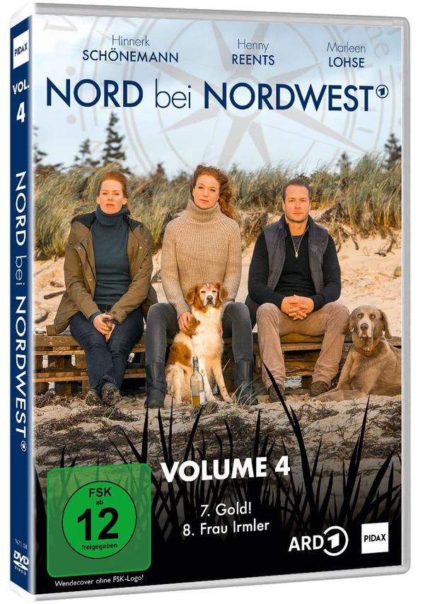 DVD-Hülle mit drei Personen und zwei Hunden am Strand. Titel: Nord bei Nordwest.