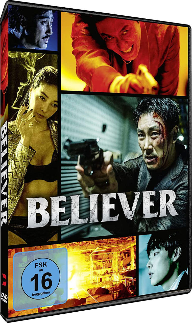DVD-Cover des Films 'Believer'. Mehrere Bilder von Schauspielern und Szenen.