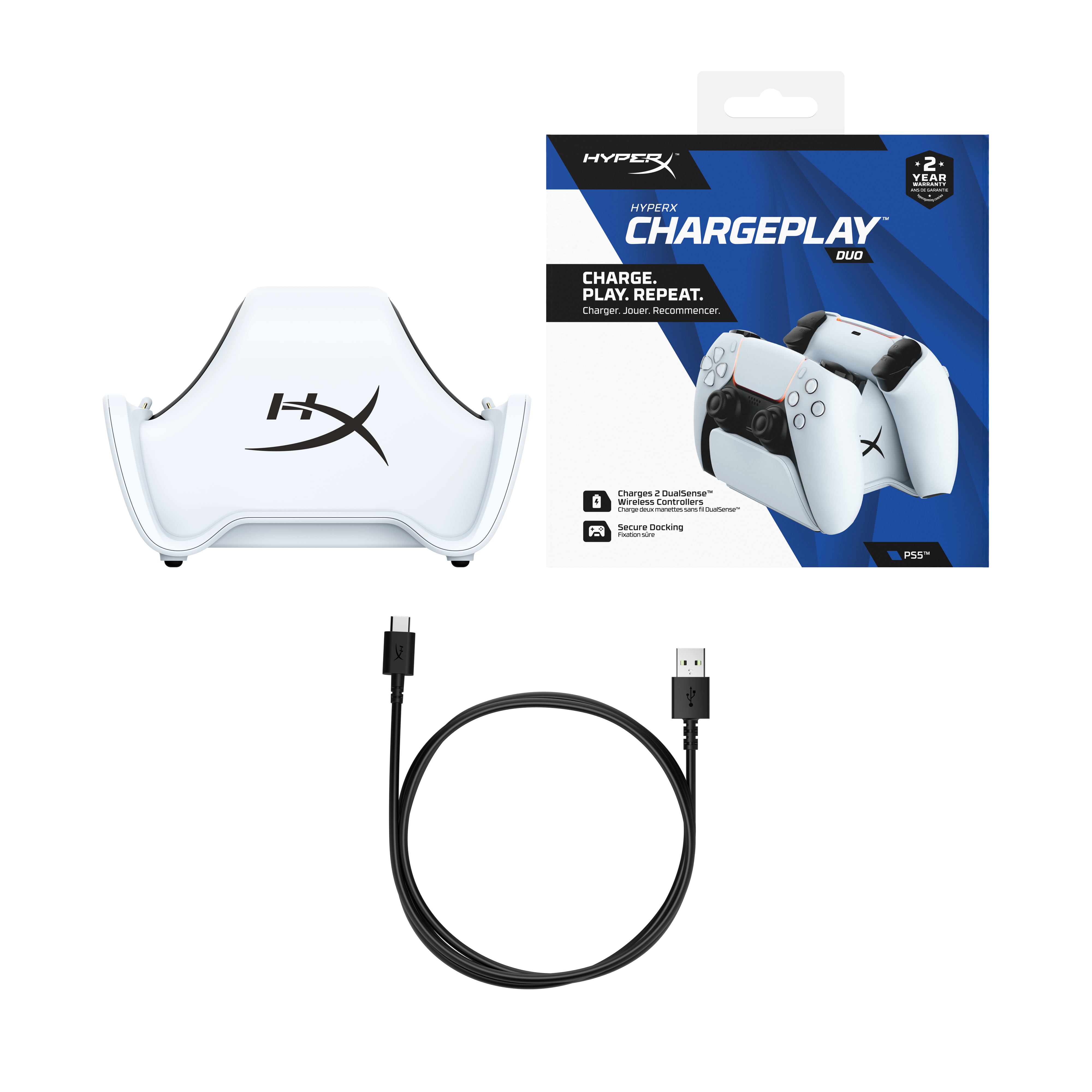 - Ladestation, PS5, ChargePlay HYPERX Schwarz-Weiß Duo