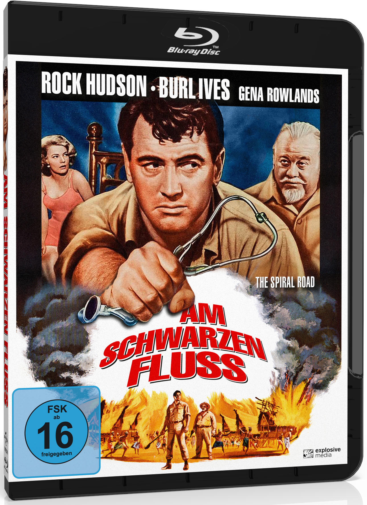 Eine DVD-Hülle mit Filmposter-Kunst eines Mannes, der ein Stethoskop hält, mit einem brennenden Schiff.