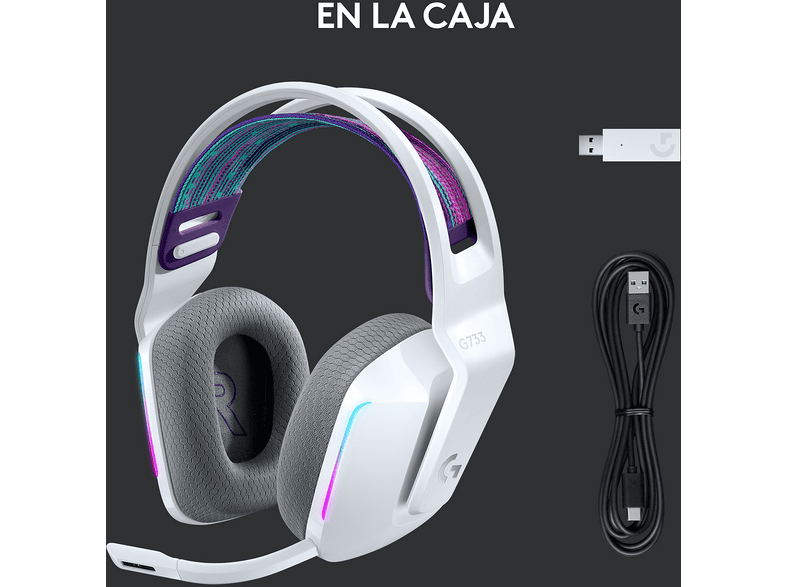 Auriculares gaming - Logitech G G733, Diadema, Inalámbricos, Micrófono, PC/Mac/PS, Hasta 29h de batería, 7.1 canales, 16.8 millones colores, Blanco – imagen 2