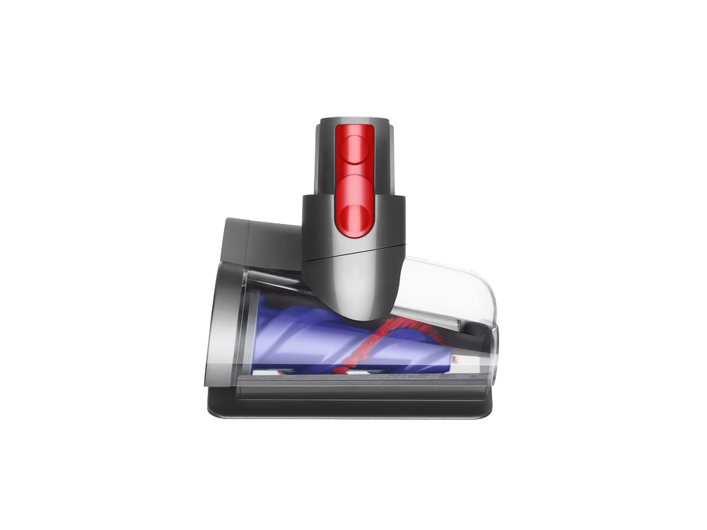 Dyson stofzuigerkop, transparant gedeelte toont een roterende borstel.