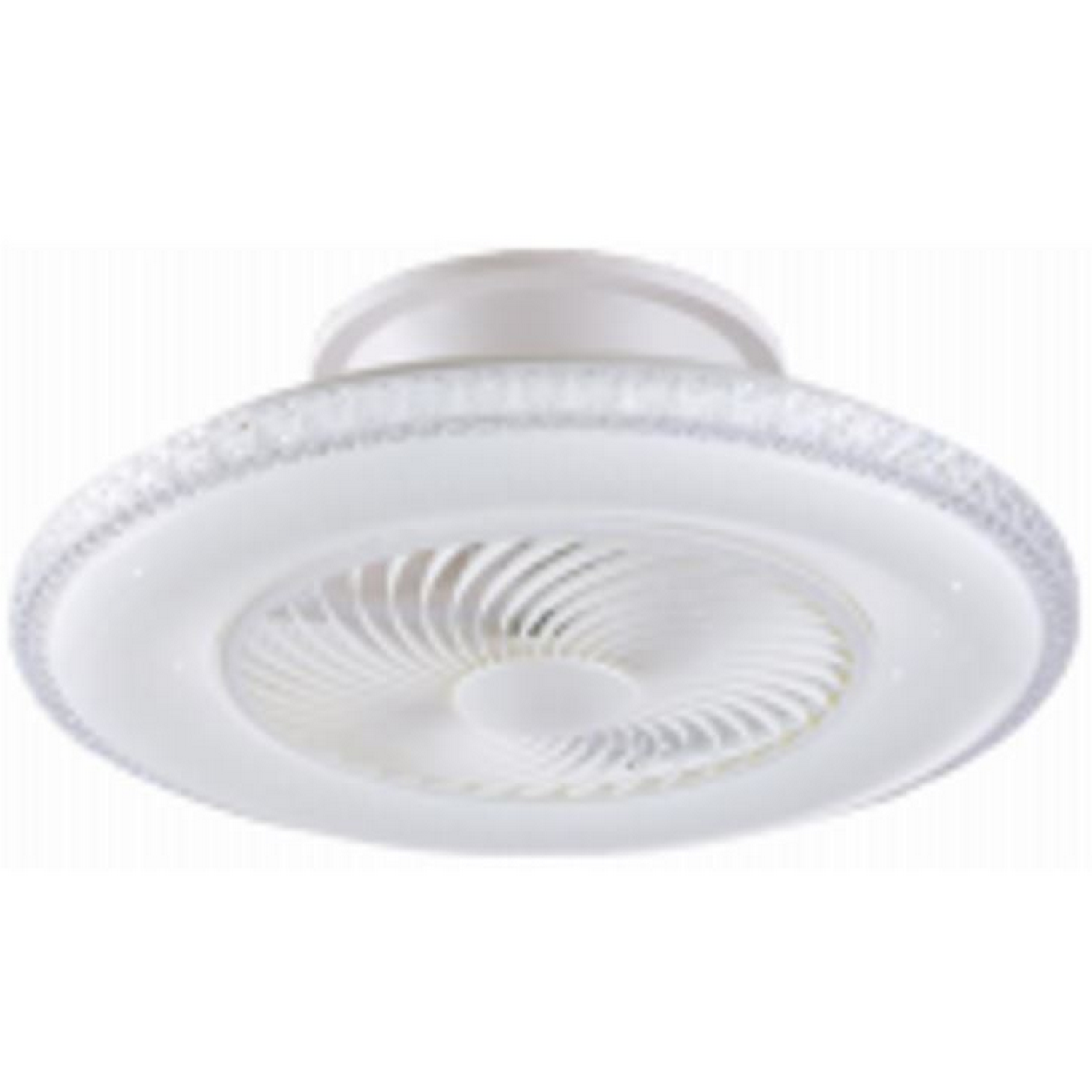 Luminaria de ventilador de techo con un diseño circular con acabado blanco.