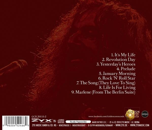 Albumcover mit Titeln und Text auf Deutsch, auf dunklem Hintergrund.