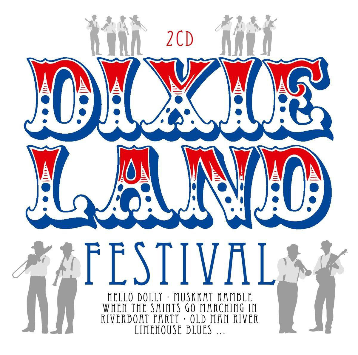 Dixie Land Festival CD-Cover. Text und Illustration einer Band in Silhouette.