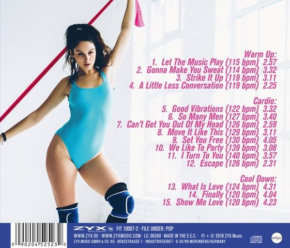 CD-Cover mit einer Frau in einem blauen Badeanzug und einer Liste von Titeln und BPM.