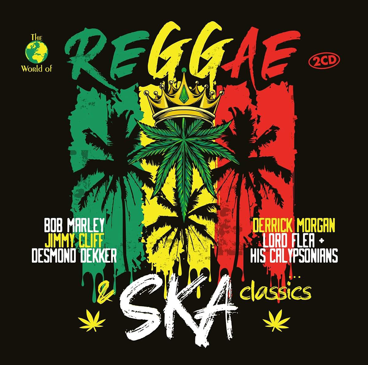 Albumcover: Reggae Ska-Klassiker. Grüner, gelber, roter Hintergrund mit Palmen und Bob Marley.