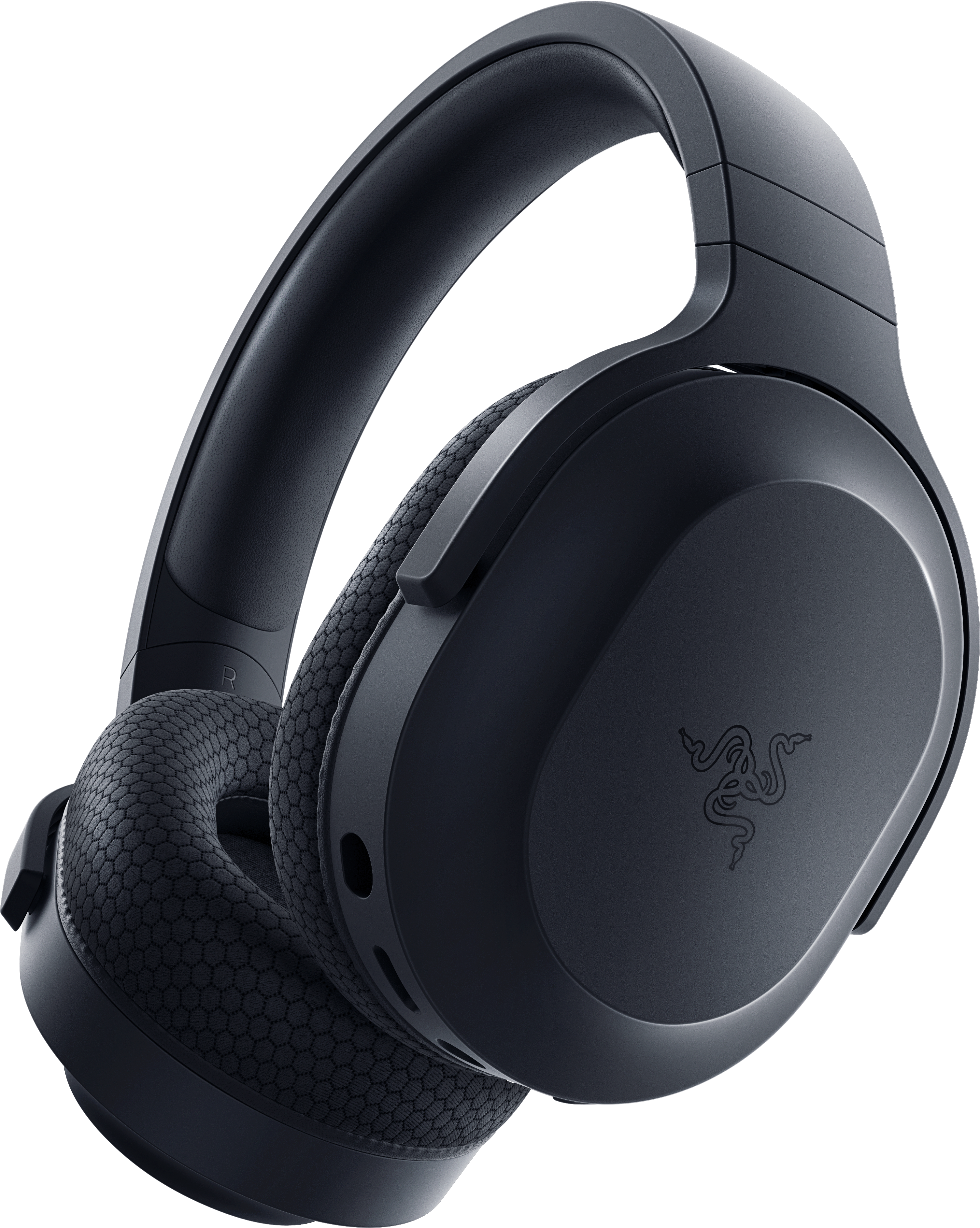 Cuffie Razer nere con logo Razer sul padiglione auricolare. Le cuffie hanno un design chiuso.
