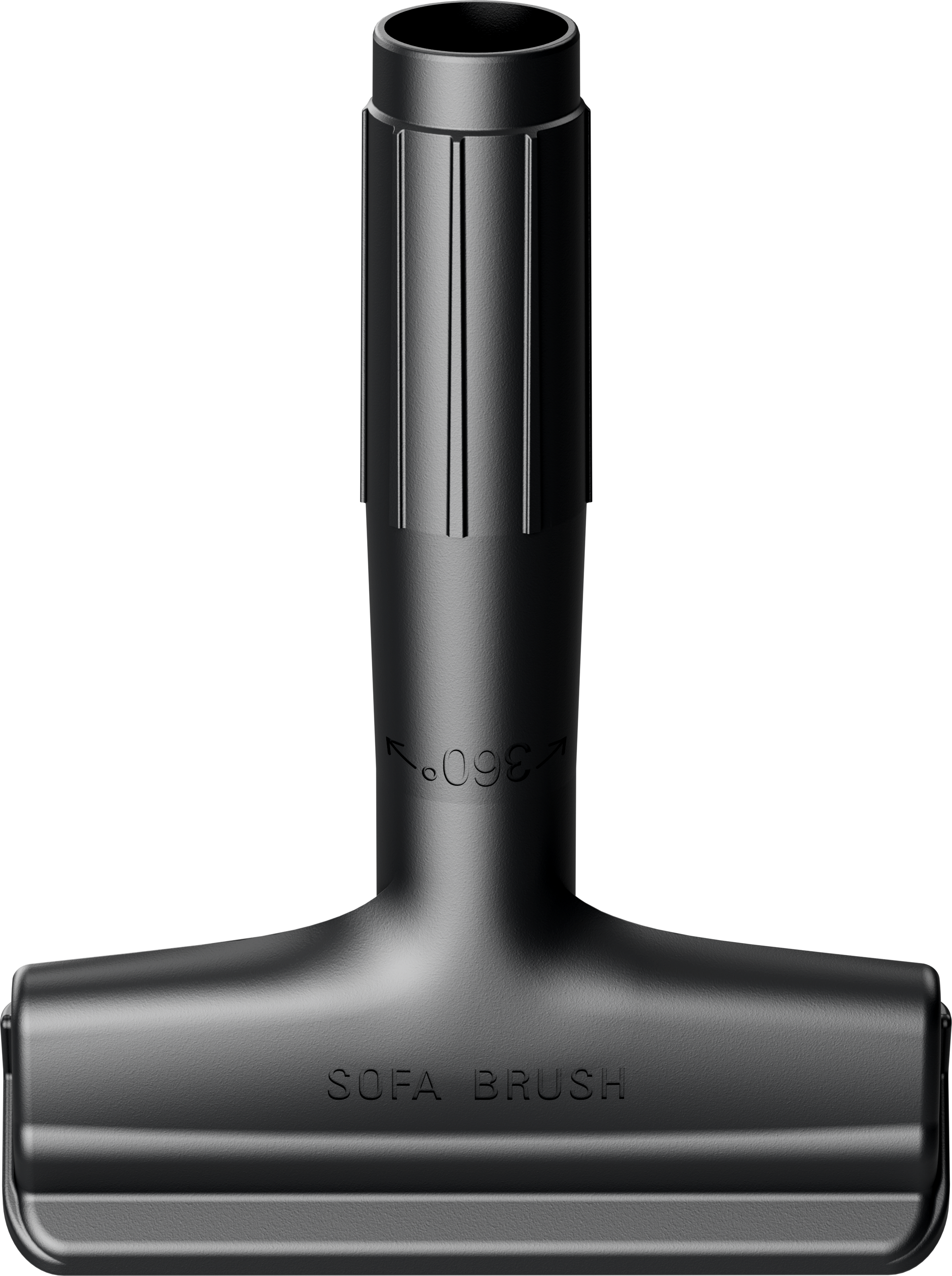 Accessorio spazzola per divani nero per un aspirapolvere, con scritto 'SOFA BRUSH'.