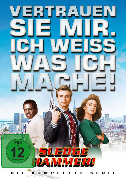 Filmposter mit drei Personen vor einer Skyline. Der Filmtitel lautet Sledge Hammer!