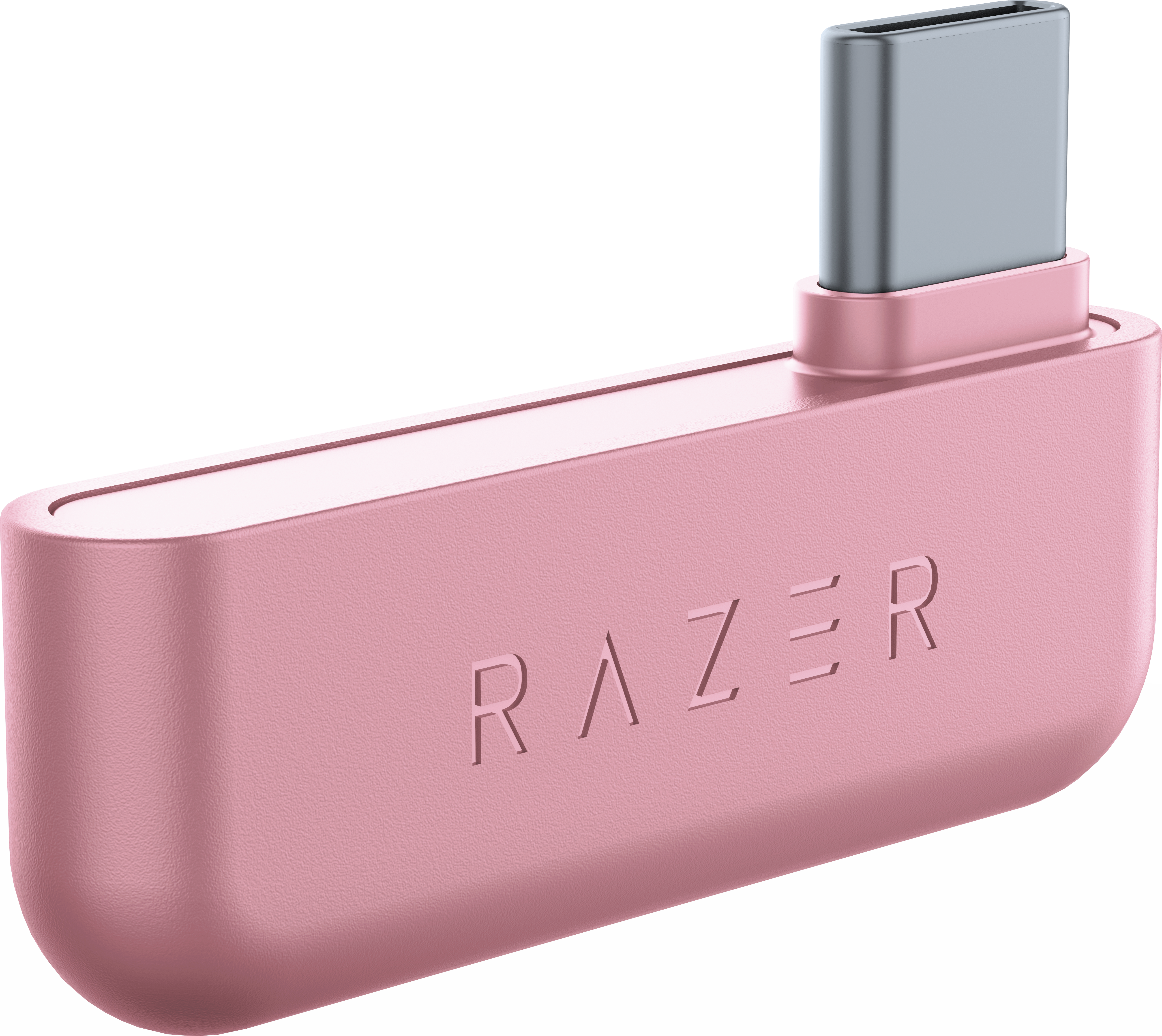 Adattatore USB-C Razer rosa con la scritta RAZER in rilievo.