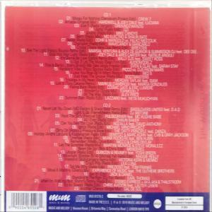 Die Rückseite einer CD mit rotem und weißem Design und Text.