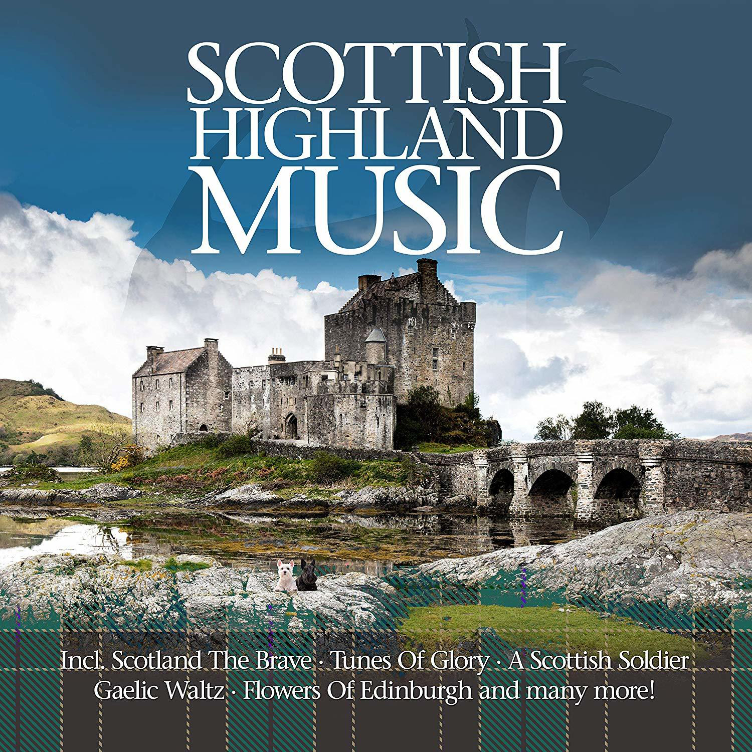 Albumcover für Scottish Highland Music. Ein Schloss befindet sich auf einer kleinen Insel und ist von Wasser umgeben.
