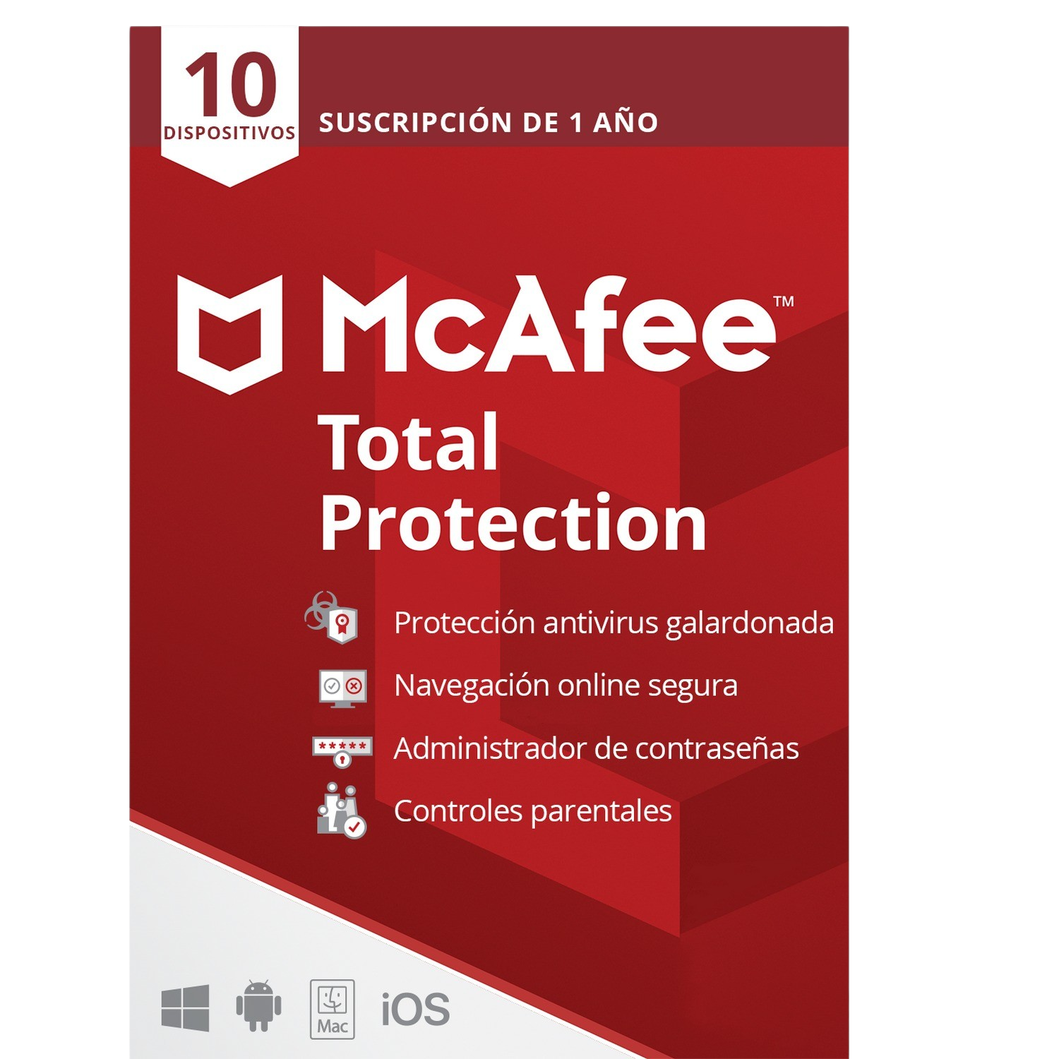 Antivirus - McAfee® Total Protection, Suscripción 1 año, 10 dispositivos (Formato Físico)