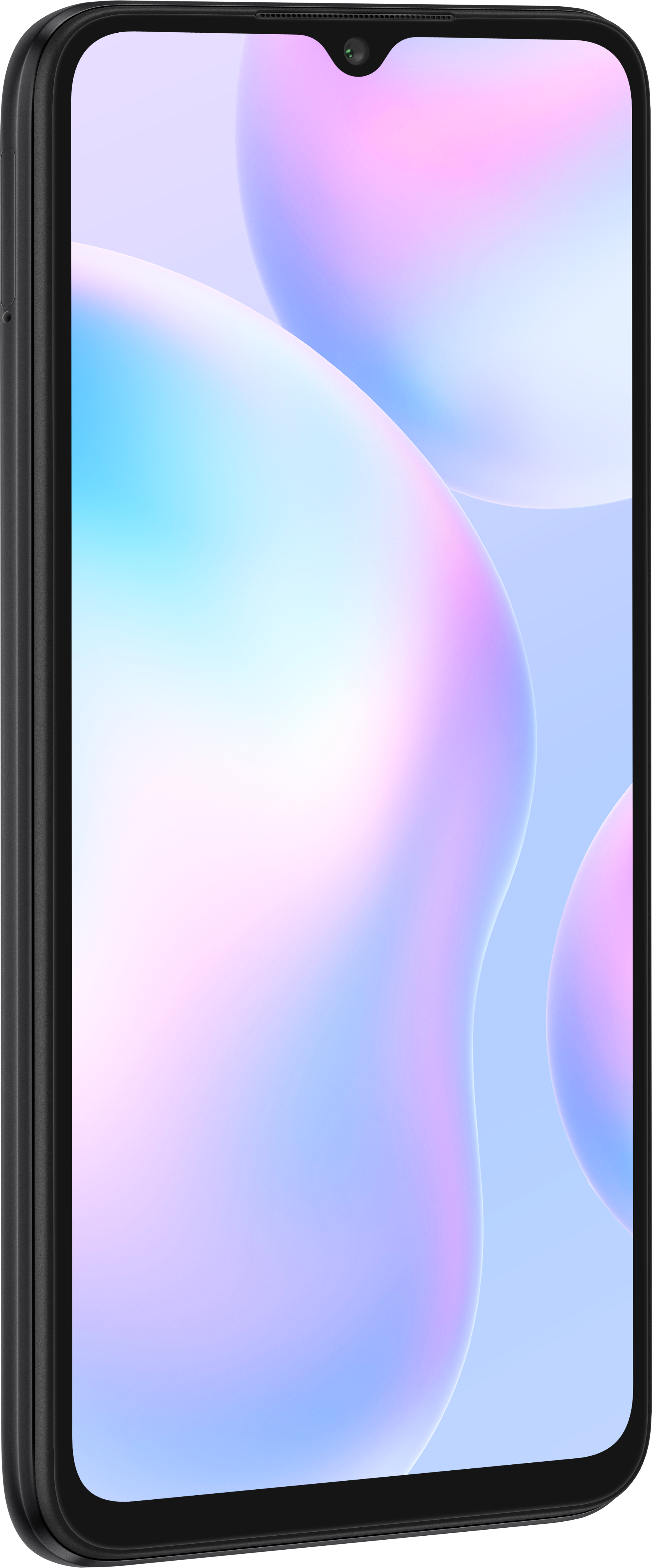 Schwarzes Smartphone mit blauem, lila und rosa Farbverlauf.