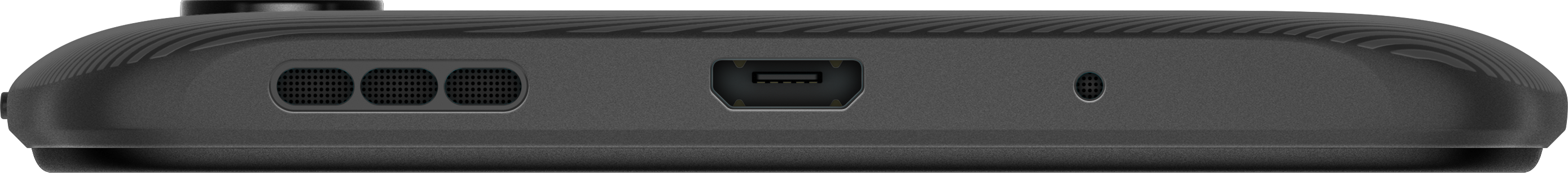Nahaufnahme eines Ladeanschlusses an einem Gerät mit drei Löchern, einem USB-Anschluss und anderen Funktionen.