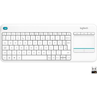 Teclado inalámbrico - Logitech K400 plus, Inalámbrico, Para PC/TV, Touchpad, Windows/Android, Personalizable, Pilas 18 meses, USB, Blanco