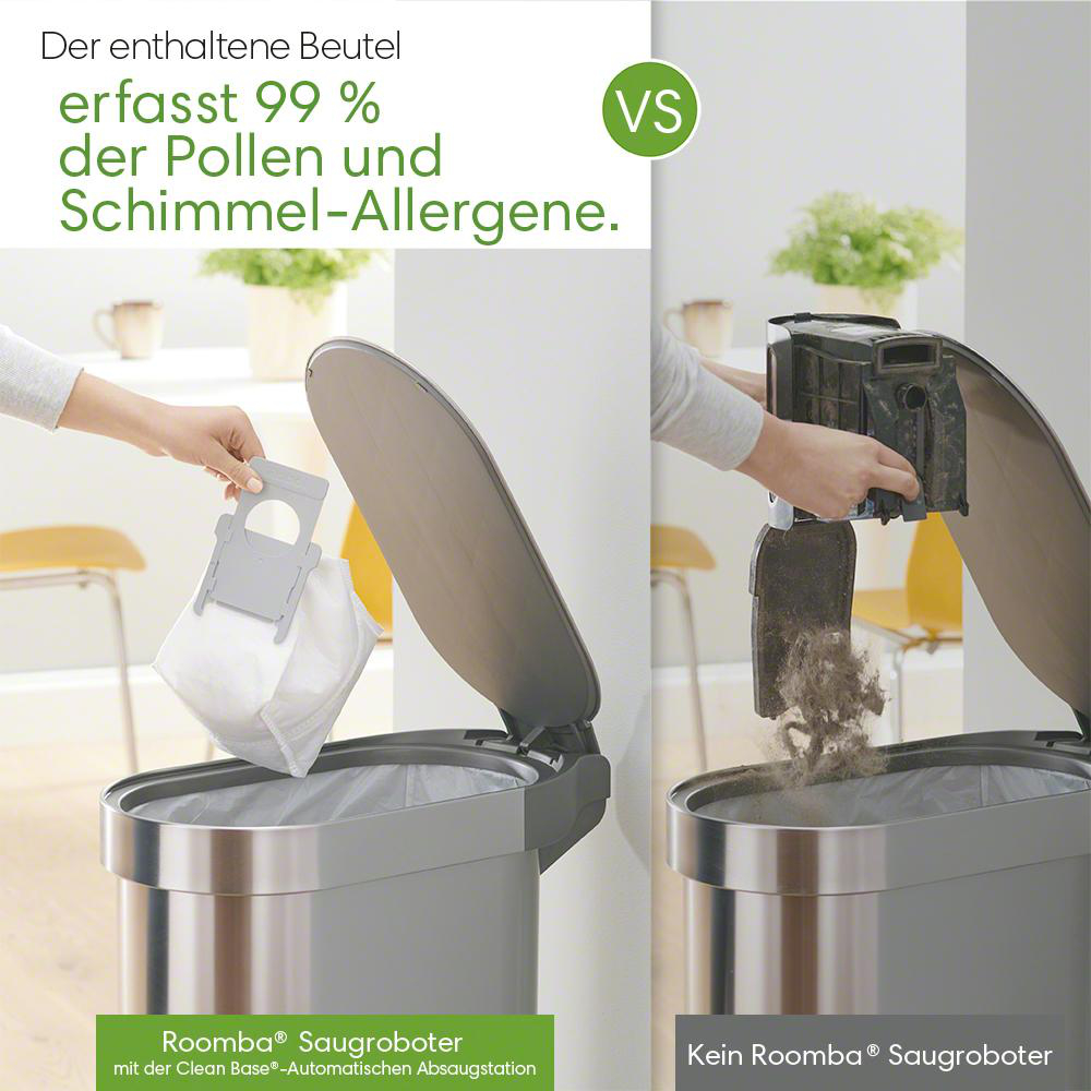 Ein Vergleich eines Staubsaugers mit und ohne Beutel, mit deutschem Text.