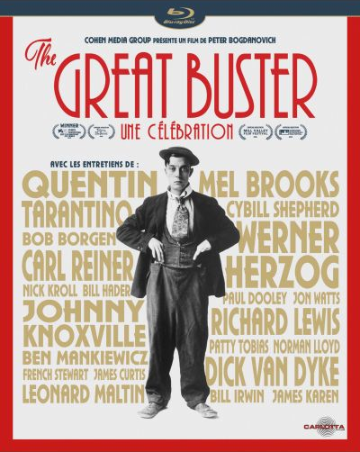 Jaquette Blu-ray : un homme avec un chapeau, avec le texte 'THE GREAT BUSTER' et des célébrités.