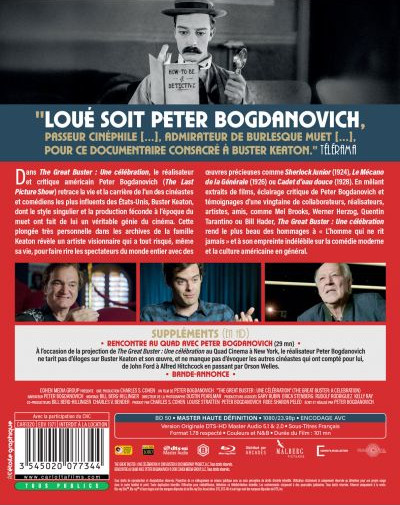 Dos d'un boîtier de DVD. Comporte une image en noir et blanc d'un homme tenant une loupe.
