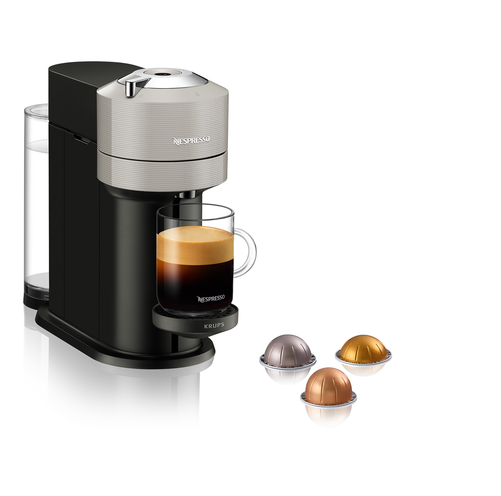 Cafetera de cápsulas - Nespresso® Krups Vertuo XN910B, 1500 W, 1.1 l, Wi-Fi, Bluetooth, Gris
