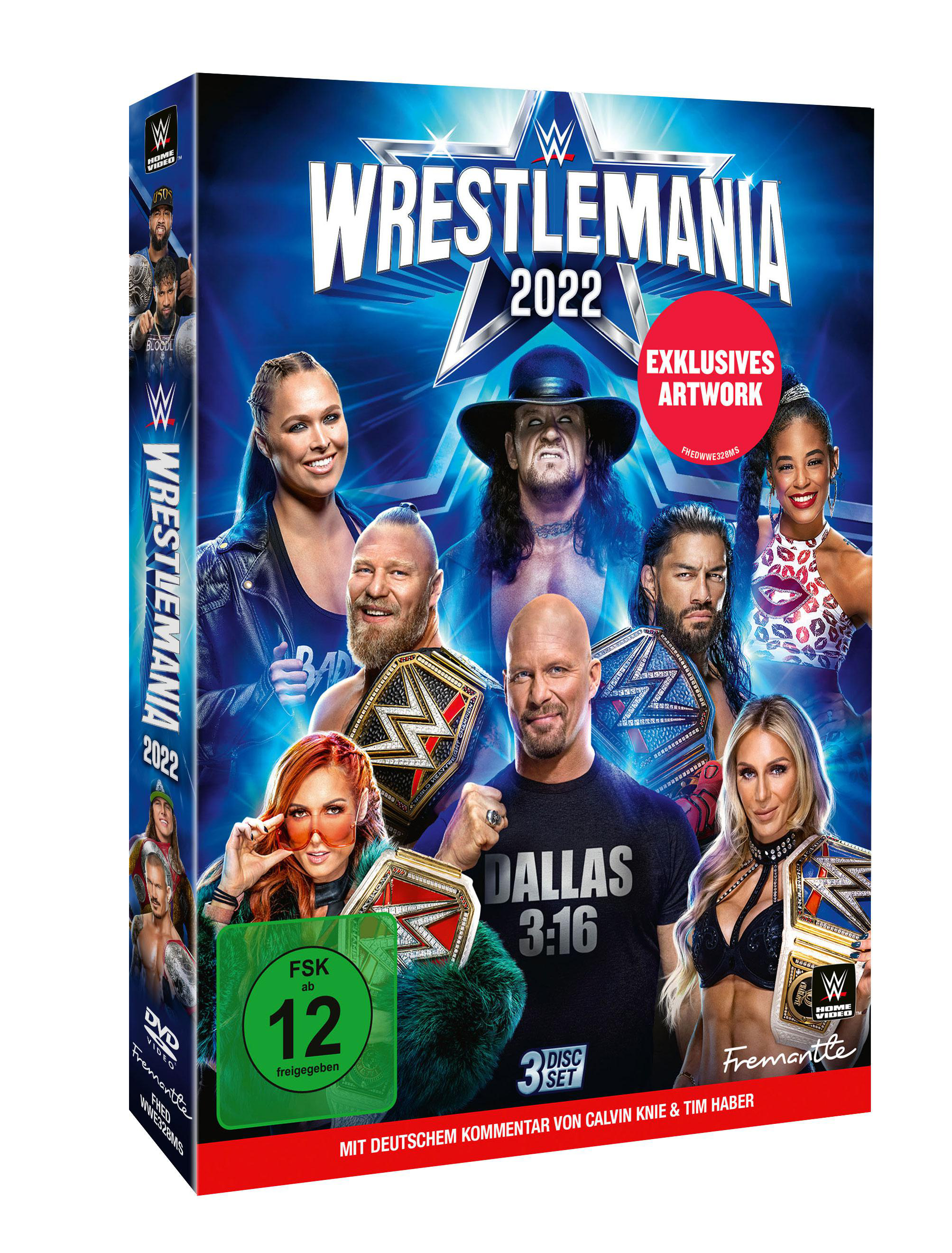 DVD-Box-Set von WrestleMania 2022 mit Wrestlern auf dem Cover.