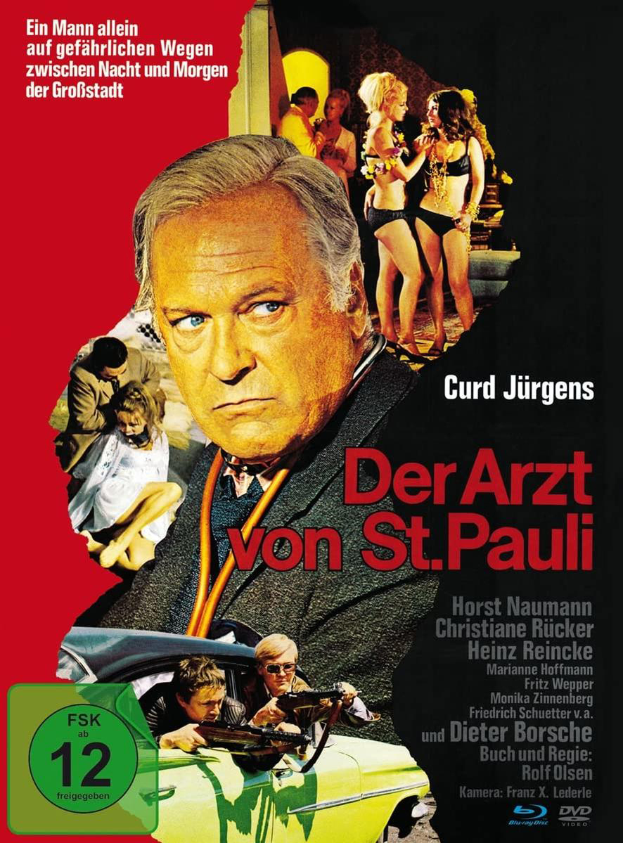 Filmplakat. Porträt von Curd Jürgens, deutscher Titel, Figuren im Hintergrund, ein Auto und Leute im Vordergrund.