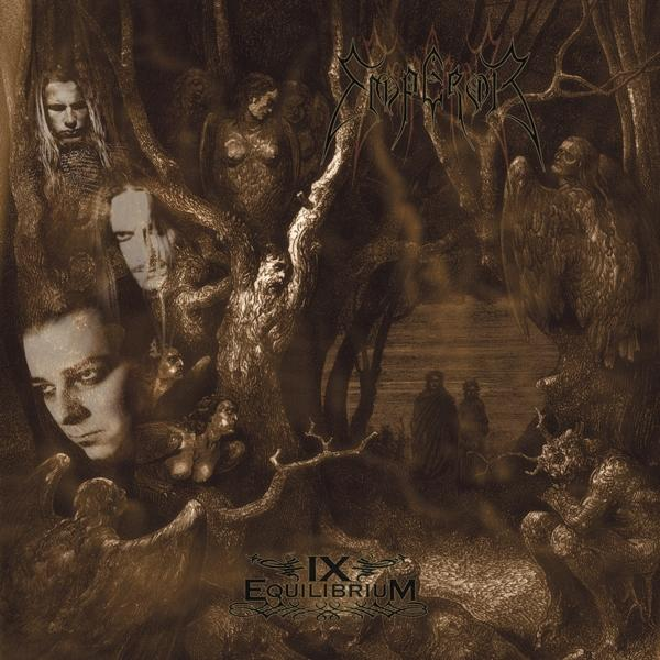 Az Emperor - IX Equilibrium album borítója. Szépia tónusú képet tartalmaz figurákkal egy erdőben.