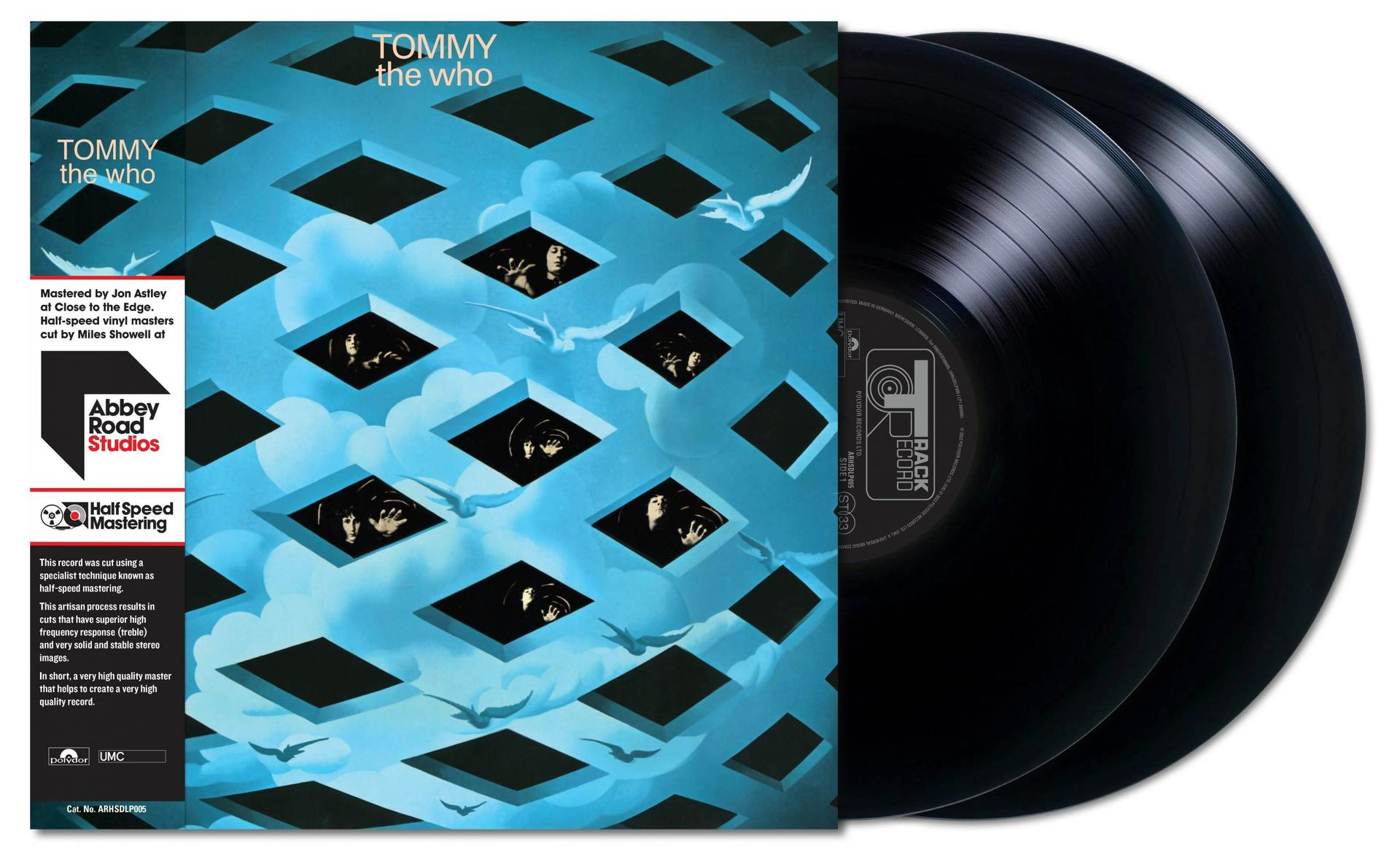 A 'Tommy The Who' vinyl lemezalbum borítója. Két fekete vinyl lemez.