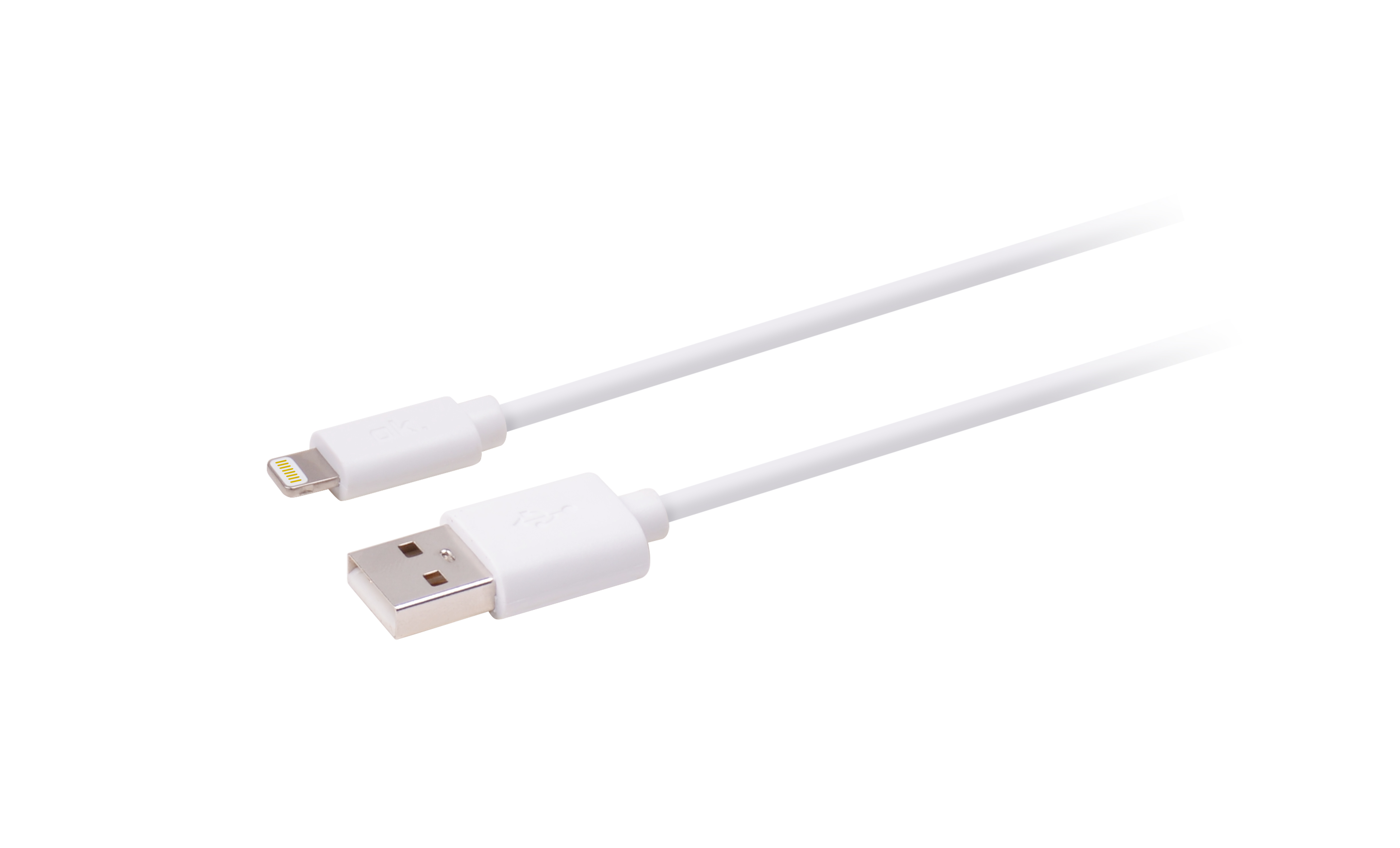 Weißes USB-auf-Lightning-Kabel. Weiße Anschlüsse und Kabel.
