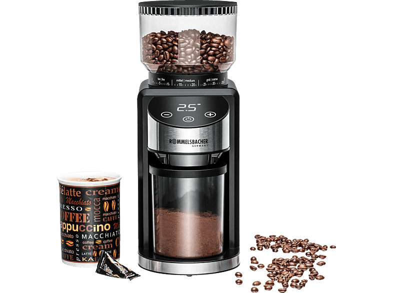 ROMMELSBACHER EKM 400 200 SATURN Watt, Kegelmahlwerk | Schwarz/Edelstahl Kaffeemühle Kaffeemühle kaufen