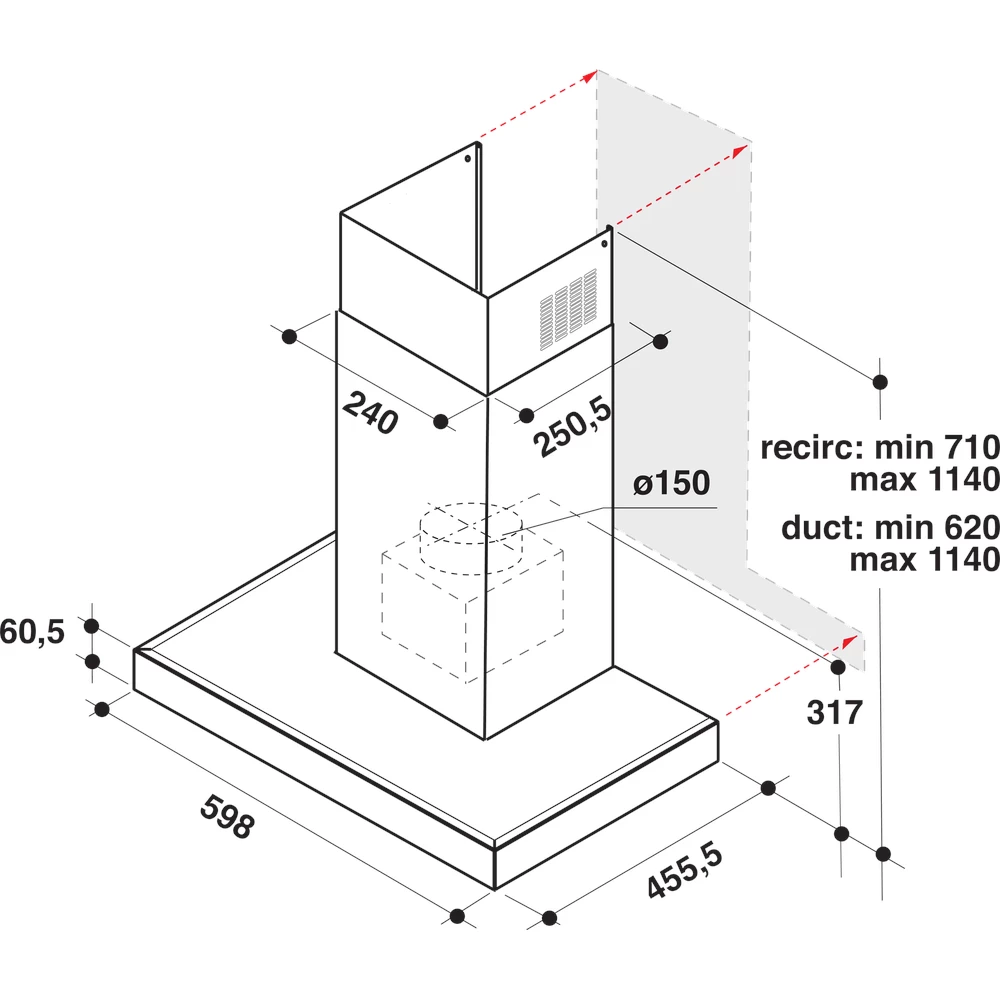 Páraelszívó diagramja. Méreteket és tervezési részleteket mutat a telepítéshez.