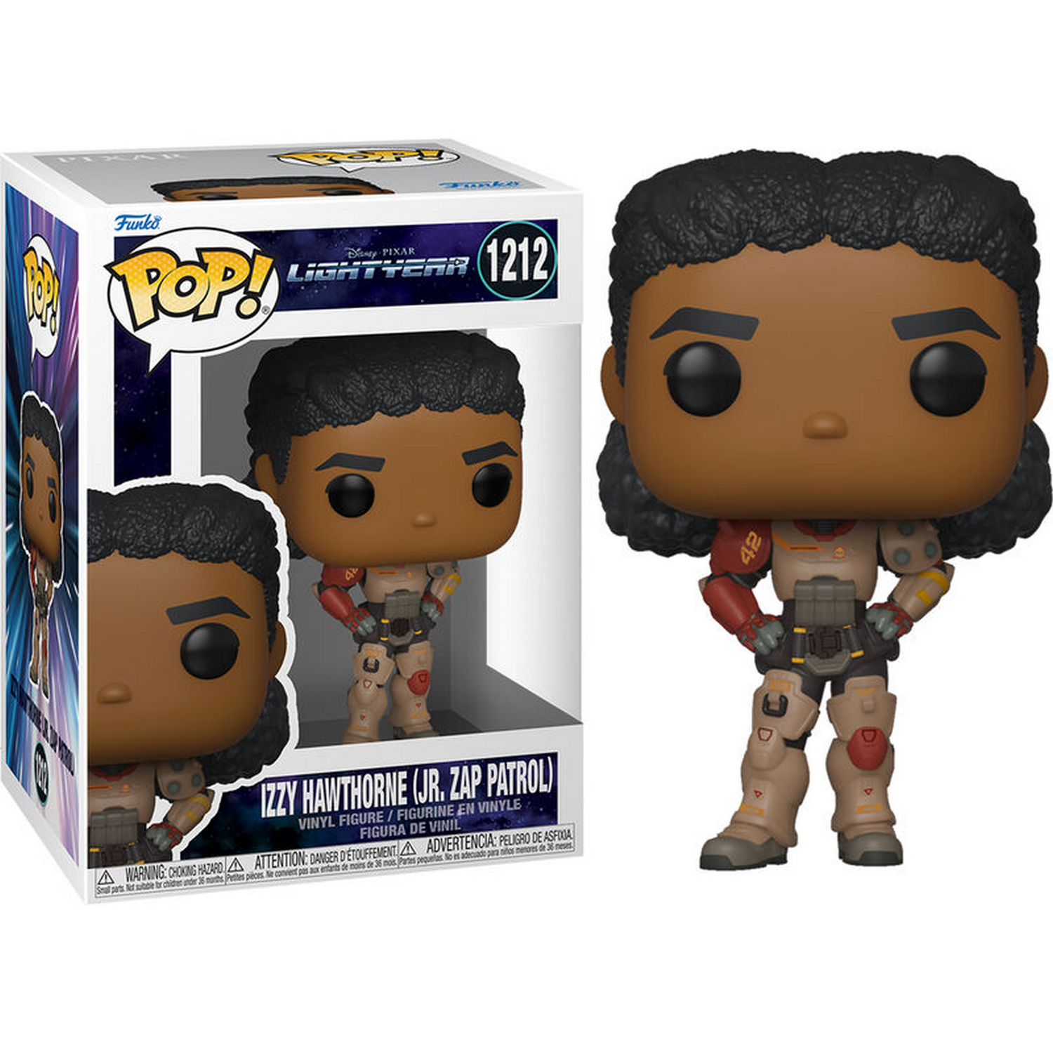 Figura Funko Pop de Izzy Hawthorne en caja. La figura lleva un traje espacial.