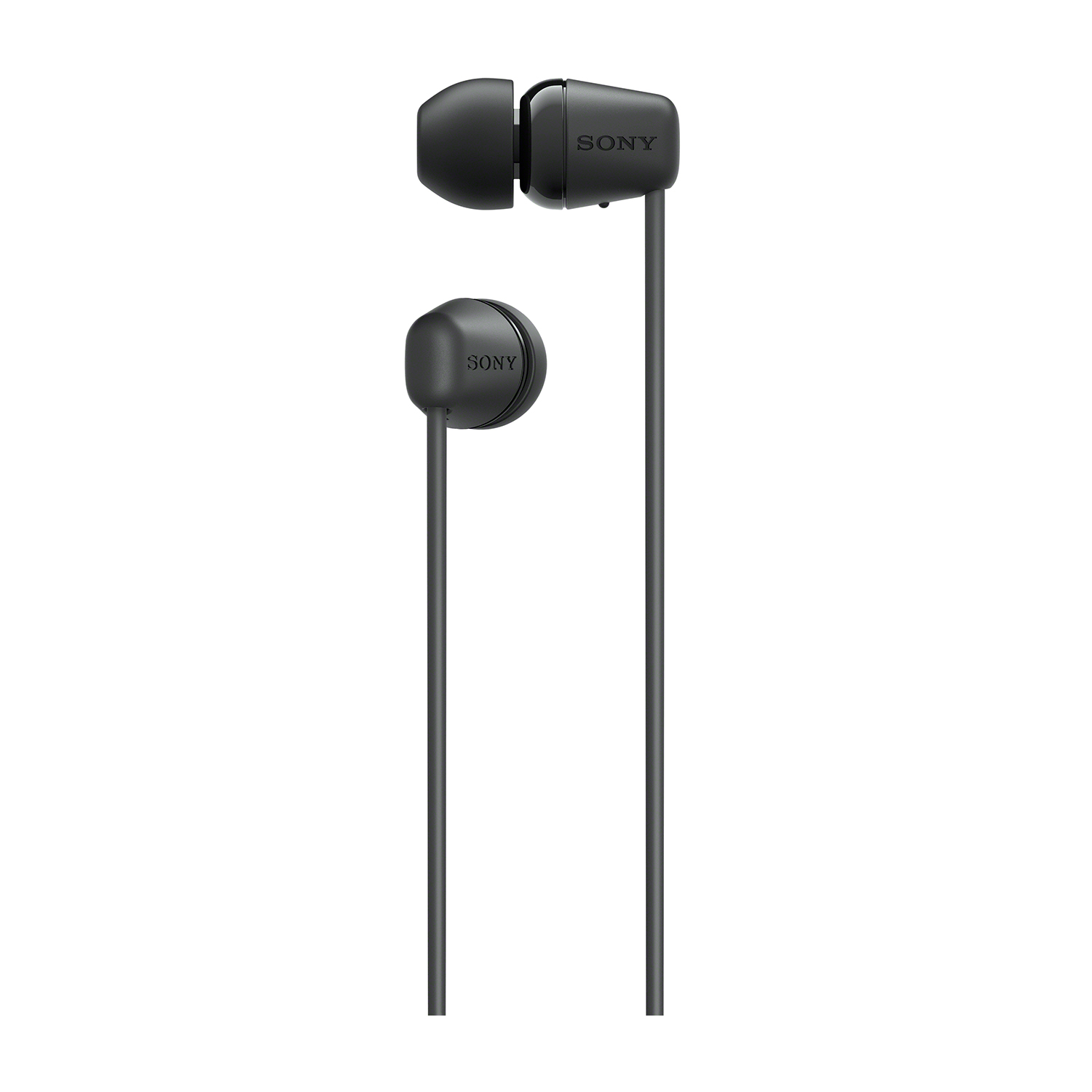 Auricolari Sony neri con cavi verdi, isolati su sfondo bianco. Design minimalista e moderno.