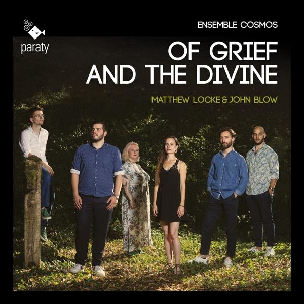 Pochette de l'album : 'Of Grief and the Divine' par Ensemble Cosmos. Six personnes, cadre forestier.
