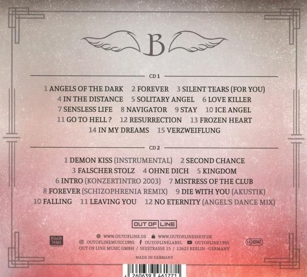 Album-Rückseite mit Titelliste, Out of Line Label und Copyright-Informationen. Hergestellt in Deutschland.