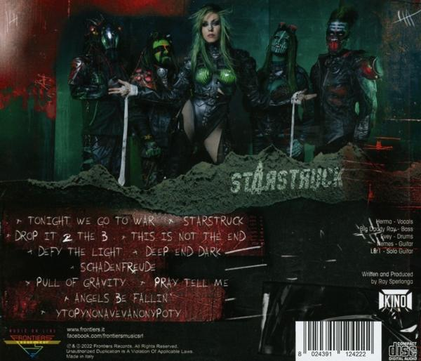 Fünf Musiker in dunkler Kleidung, die Band "Starstruck" auf einem Albumcover.